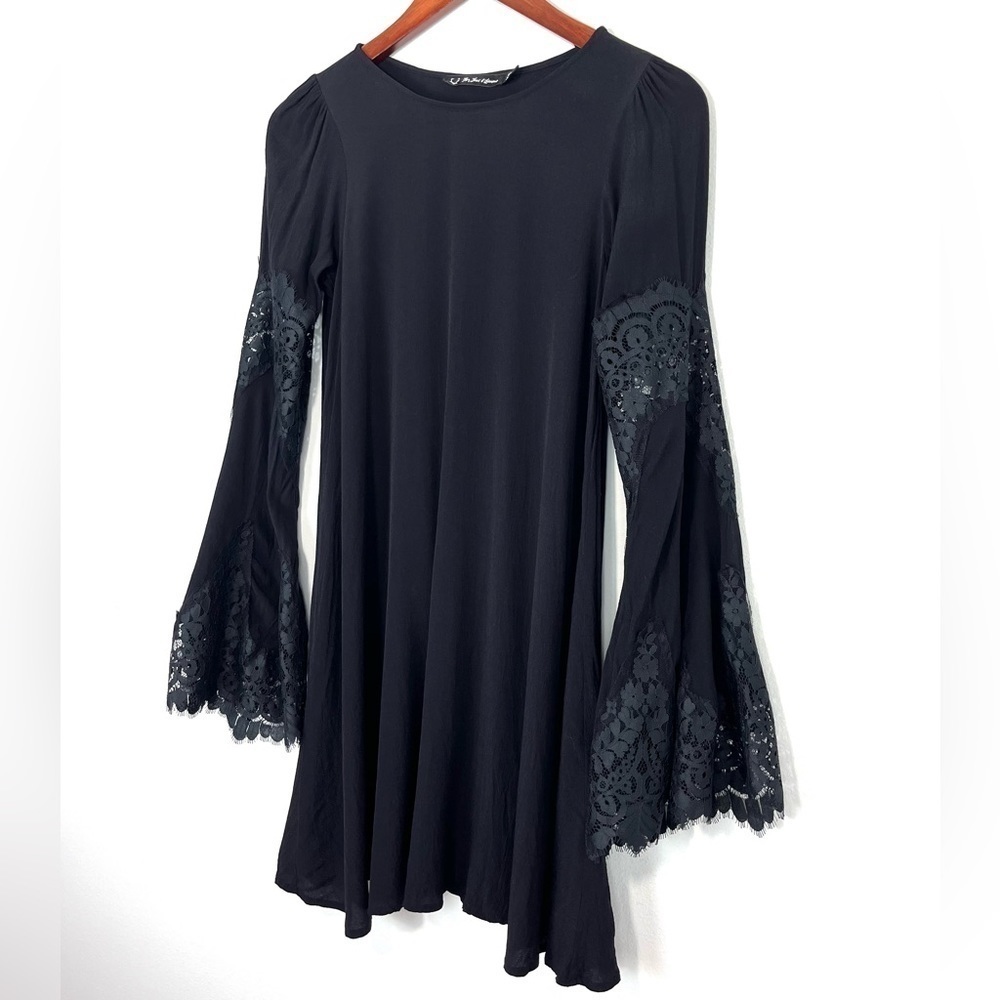 For Love and Lemons Festival Boho Lace Bell Sleeve Mini Dress Black Size XS - Picture 6 of 12